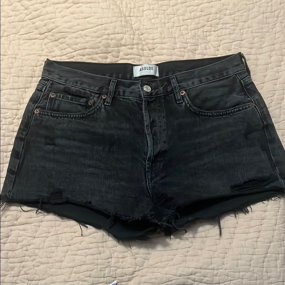 Agolde Black Jean Shorts Distressed High-Waisted